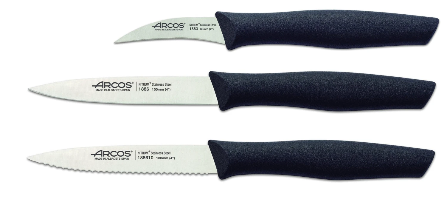 Arcos Nova 3-piece Paring Knife Set - Black Handles 3 Arcos Nova 3-piece Paring Knife Set - Black Handles