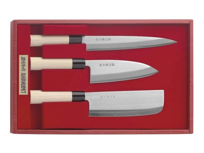 Jaku 3-piece Japanese Knife Set : Nakiri + Deba + Sashimi 3 Jaku 3-piece Japanese Knife Set : Nakiri + Deba + Sashimi