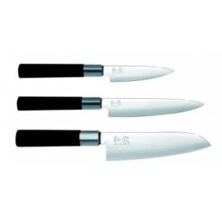 KAI Wasabi Black 3-piece Knife Set: 2 Utility Knives & 1 Santoku Knife -BladePro Store kai wasabi black 3 piece knife set 2 utility knives 1 santoku knife 1