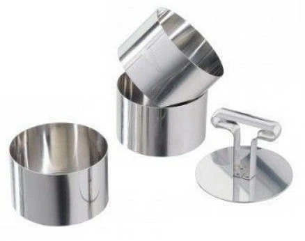 PATISSE Set Of 3 Stainless Steel Cake Rings 9cm + Tamper 3 PATISSE Set Of 3 Stainless Steel Cake Rings 9cm + Tamper