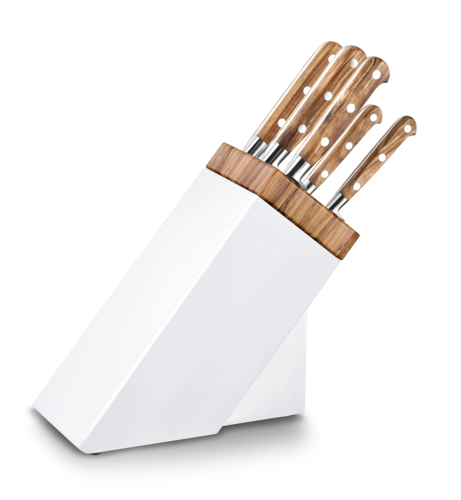 Sabatier Provençao White Knife Block With 5 Kitchen Knives - Olive Wood Handles 3 Sabatier Provençao White Knife Block With 5 Kitchen Knives - Olive Wood Handles