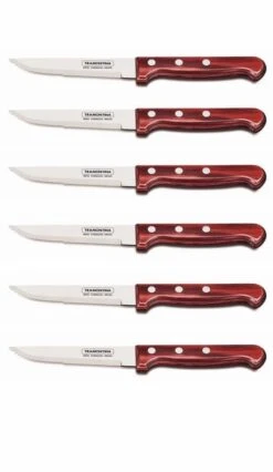 Tramontina Gaucho Set Of 6 Steak Knives 13cm With Red Polywood Handles