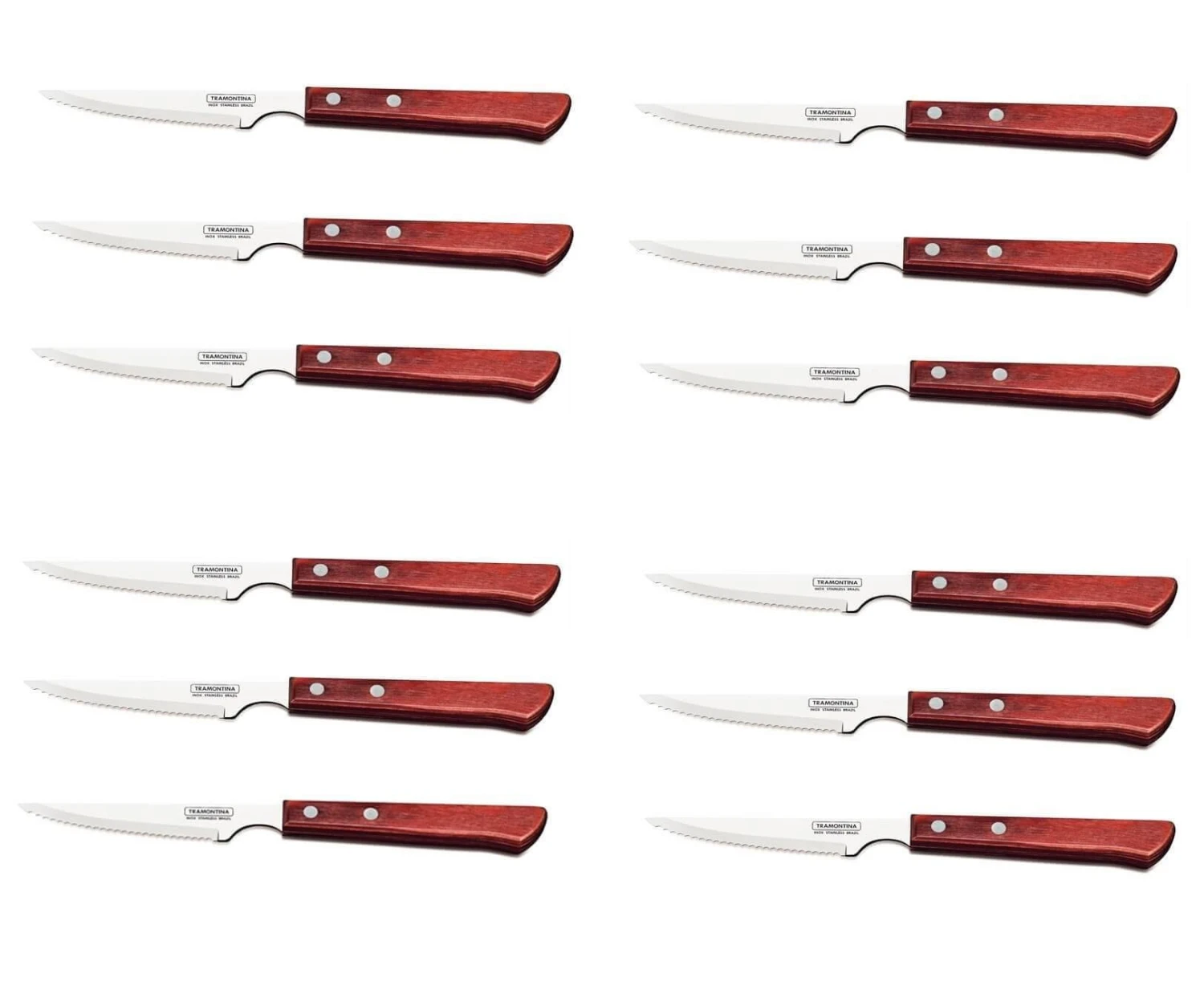 Tramontina Set Of 12 Steak Knives 10cm With Red Handles 3 Tramontina Set Of 12 Steak Knives 10cm With Red Handles