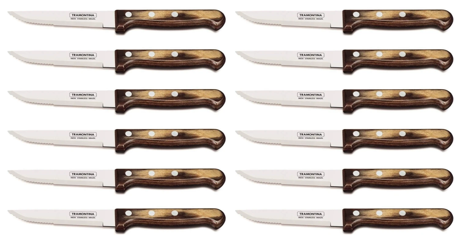 Tramontina Set Of 12 Steak Knives With Brown Handles And Serrated Blades 3 Tramontina Set Of 12 Steak Knives With Brown Handles And Serrated Blades