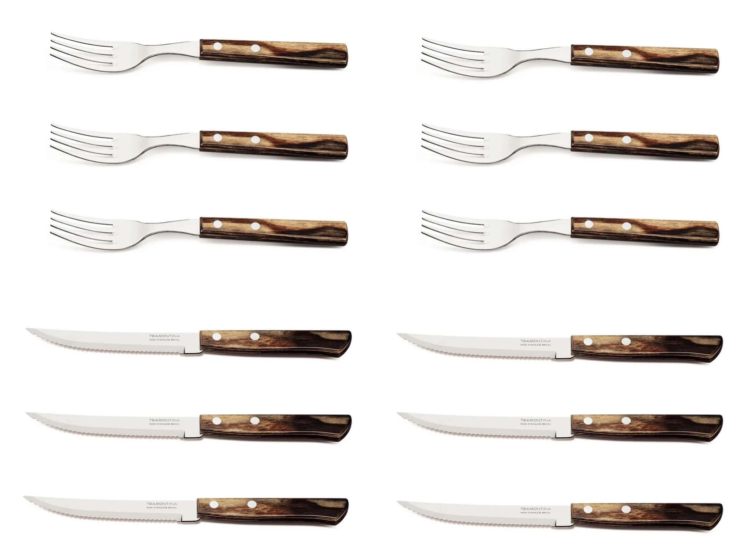 Tramontina Tableware Set With 6 Serrated Knives + 6 Forks, Brown Handles 4 Tramontina Tableware Set With 6 Serrated Knives + 6 Forks, Brown Handles - Image 2