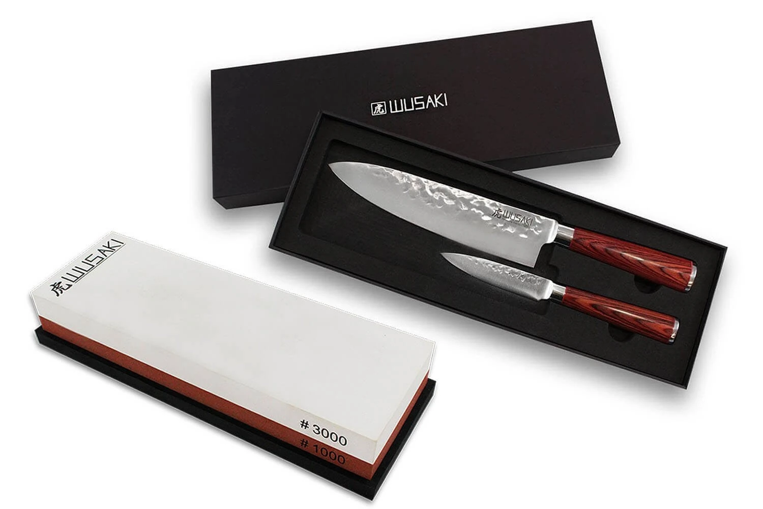 Wusaki Pakka X50 Pack With Chef Knife + Paring Knife + Whetstone 1000/3000 3 Wusaki Pakka X50 Pack With Chef Knife + Paring Knife + Whetstone 1000/3000